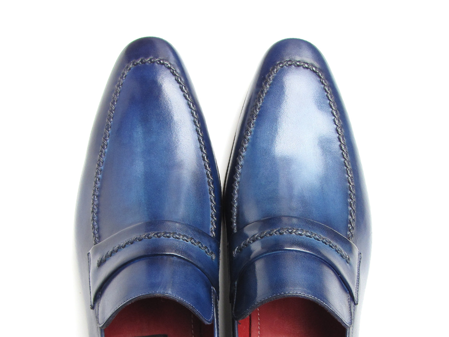 Paul Parkman Men's Navy Loafer Shoes, handcrafted from Italian calfskin leather with a unique hand-painted finish.