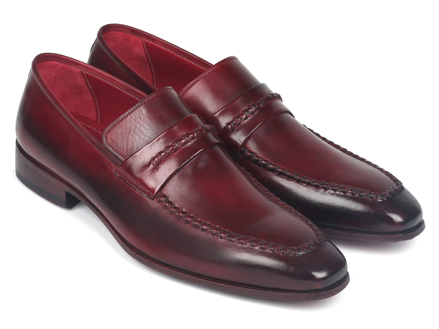 Paul Parkman Men's Loafers in Bordeaux, showcasing hand-painted leather upper and elegant design.