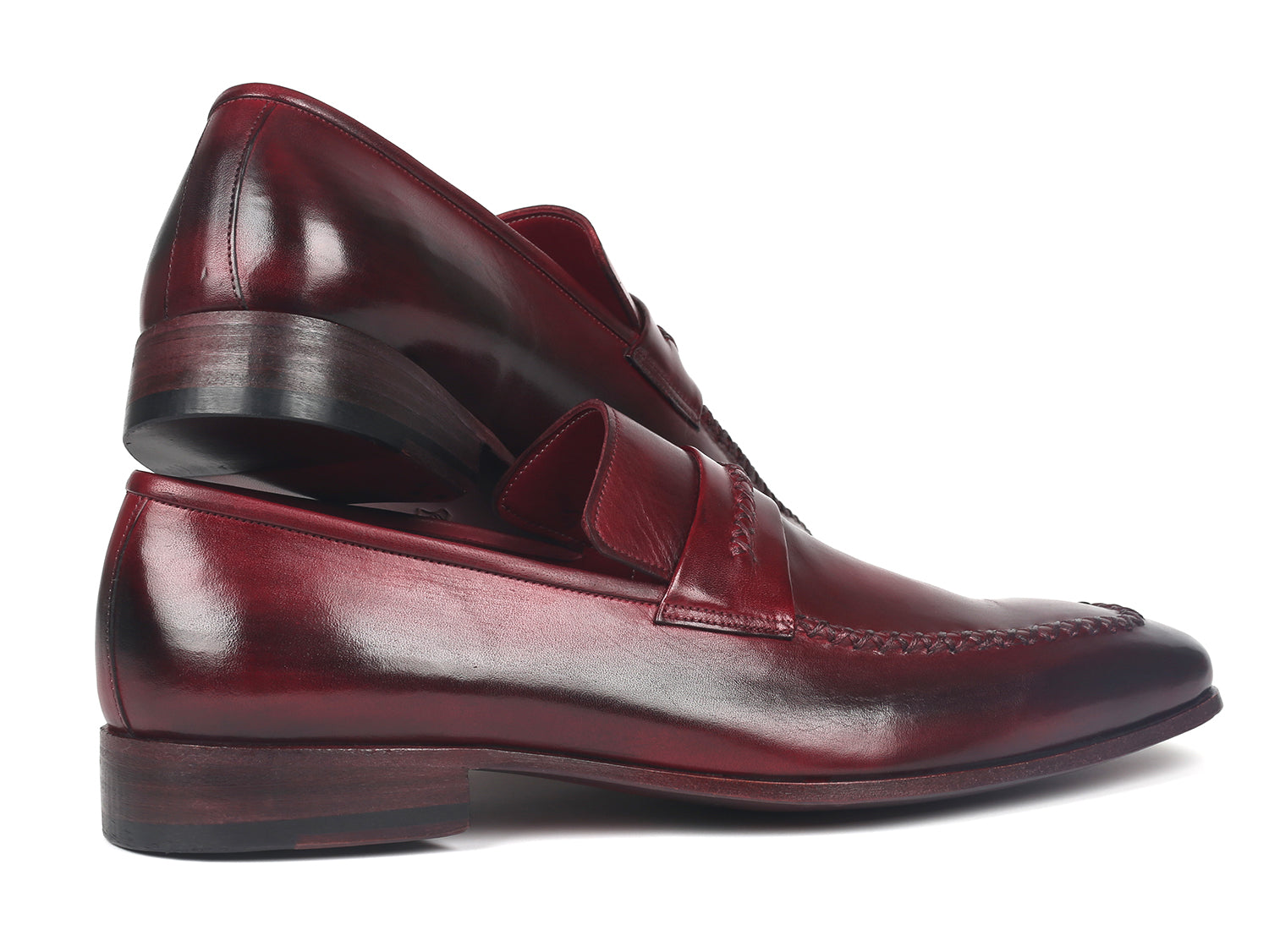 Paul Parkman Men's Loafers in Bordeaux, showcasing hand-painted leather upper and elegant design.