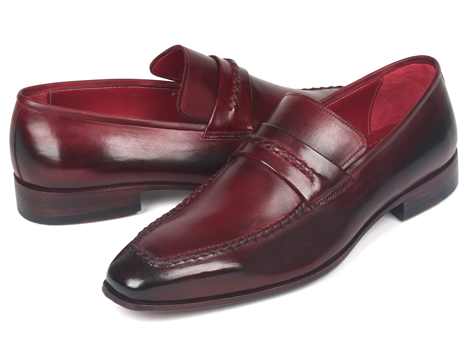 Paul Parkman Men's Loafers in Bordeaux, showcasing hand-painted leather upper and elegant design.