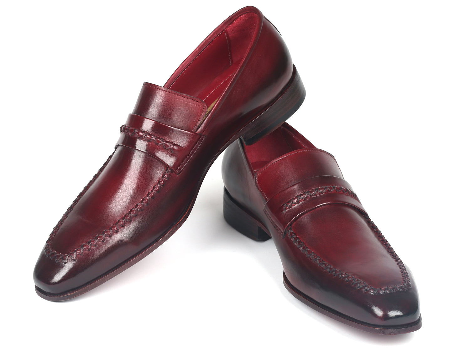 Paul Parkman Men's Loafers in Bordeaux, showcasing hand-painted leather upper and elegant design.