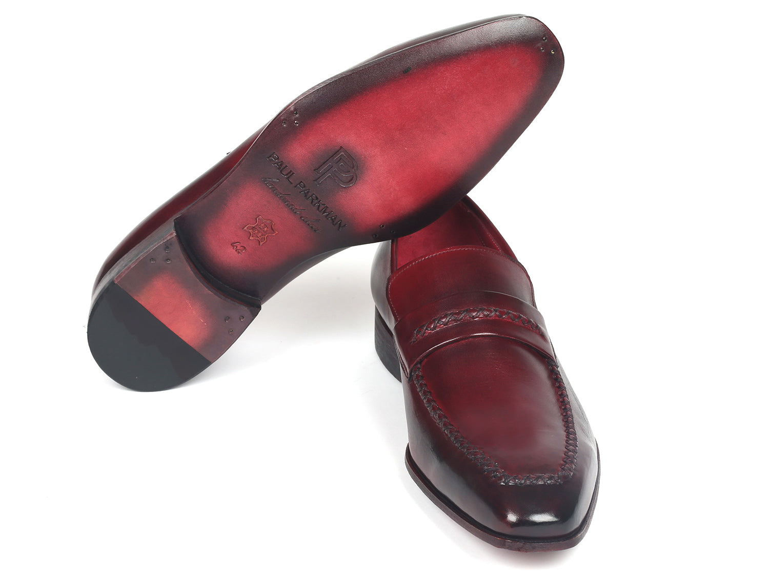 Paul Parkman Men's Loafers in Bordeaux, showcasing hand-painted leather upper and elegant design.