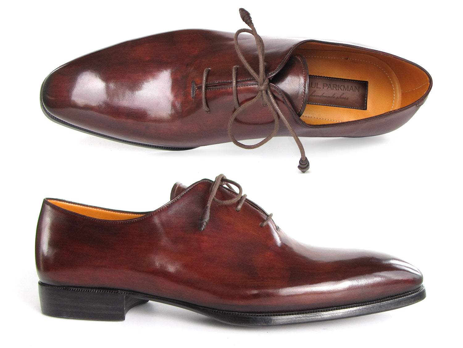 Paul Parkman Men's Oxford Dress Shoes in Brown and Bordeaux, showcasing hand-painted leather upper and elegant design.