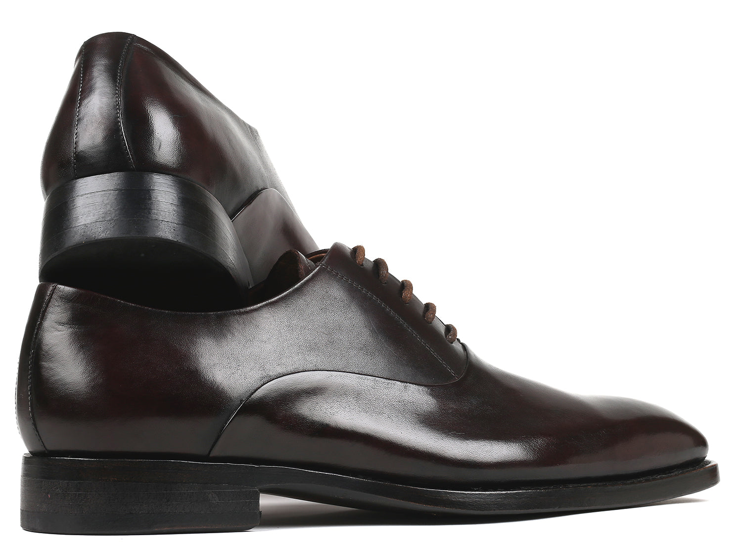 Paul Parkman Men's Plain Toe Oxfords in Brown, featuring hand-painted leather upper and burnished leather sole.