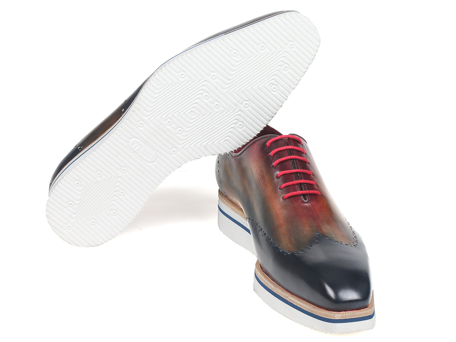 Paul Parkman Men's Smart Casual Wingtip Oxfords featuring a unique multi-color hand-painted upper and cream white rubber sole.