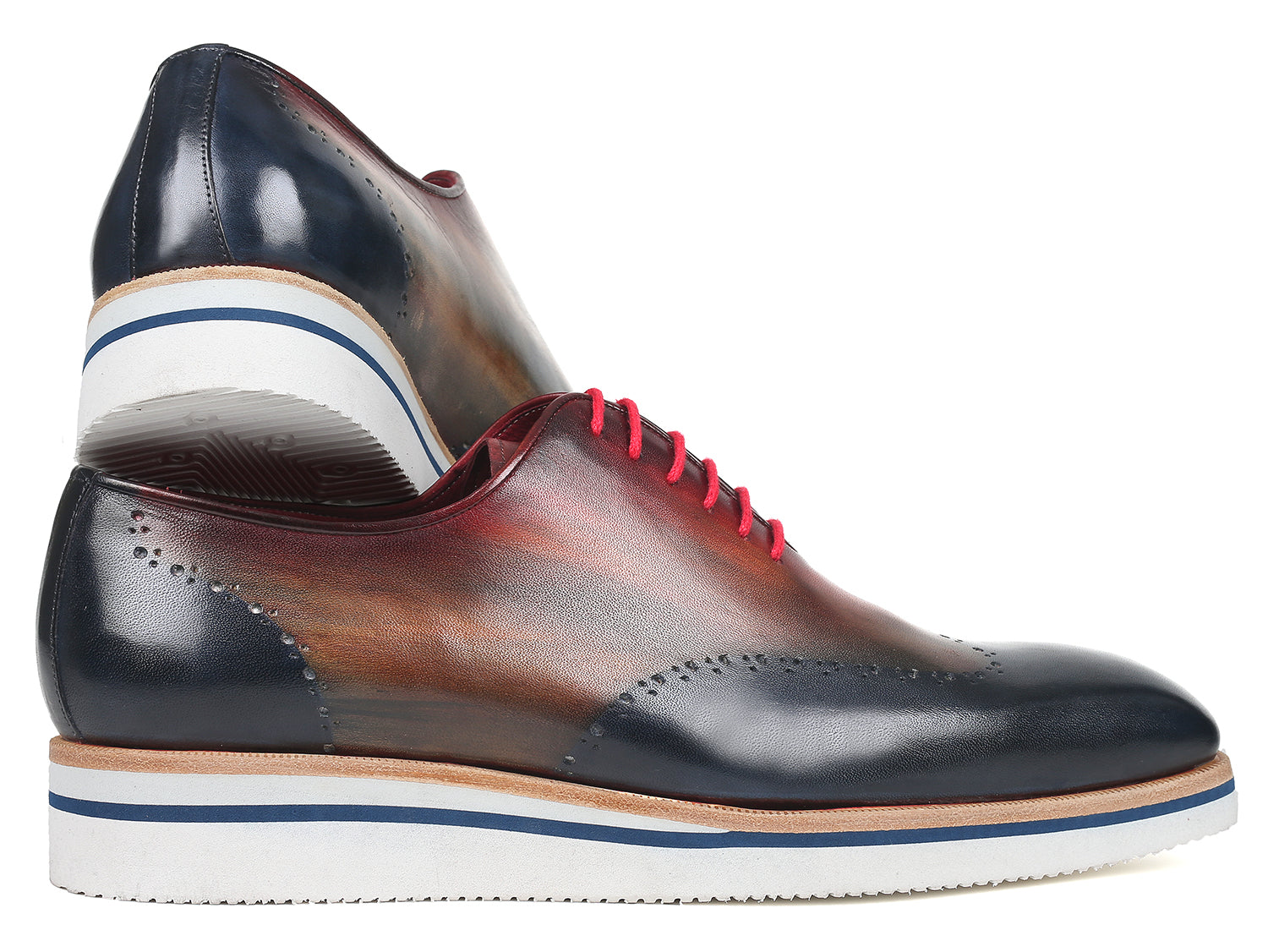 Paul Parkman Men's Smart Casual Wingtip Oxfords featuring a unique multi-color hand-painted upper and cream white rubber sole.