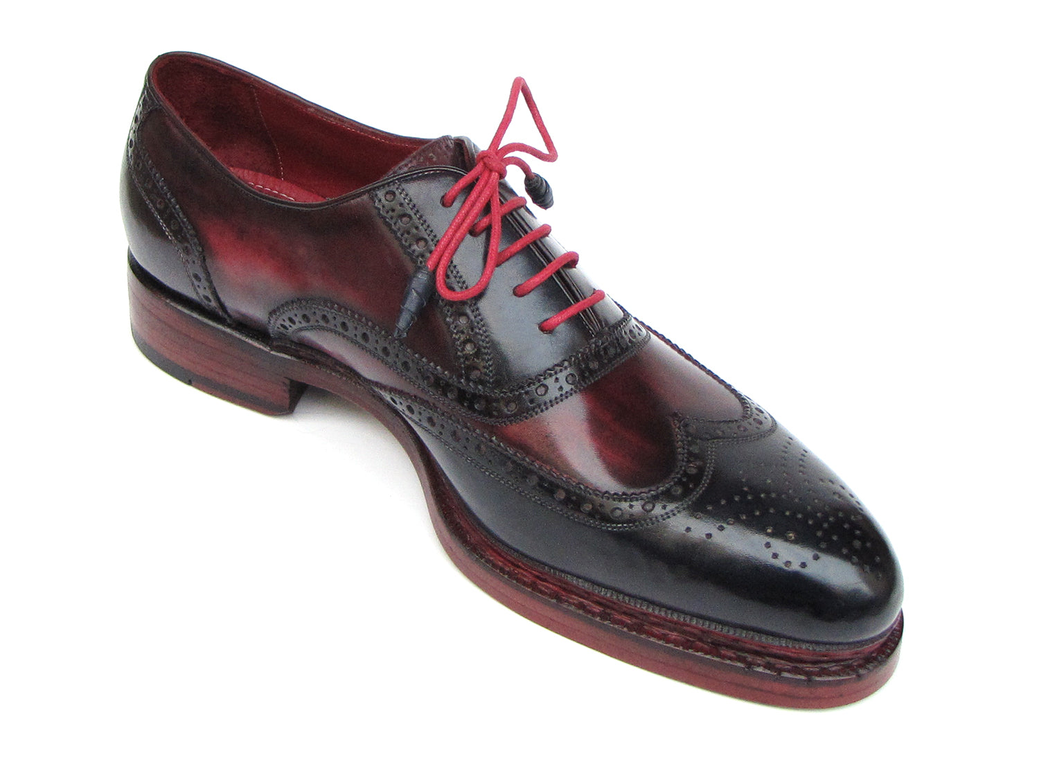 Paul Parkman Men's Triple Leather Sole Wingtip Brogues in Navy and Red, showcasing hand-painted leather upper and triple leather sole.