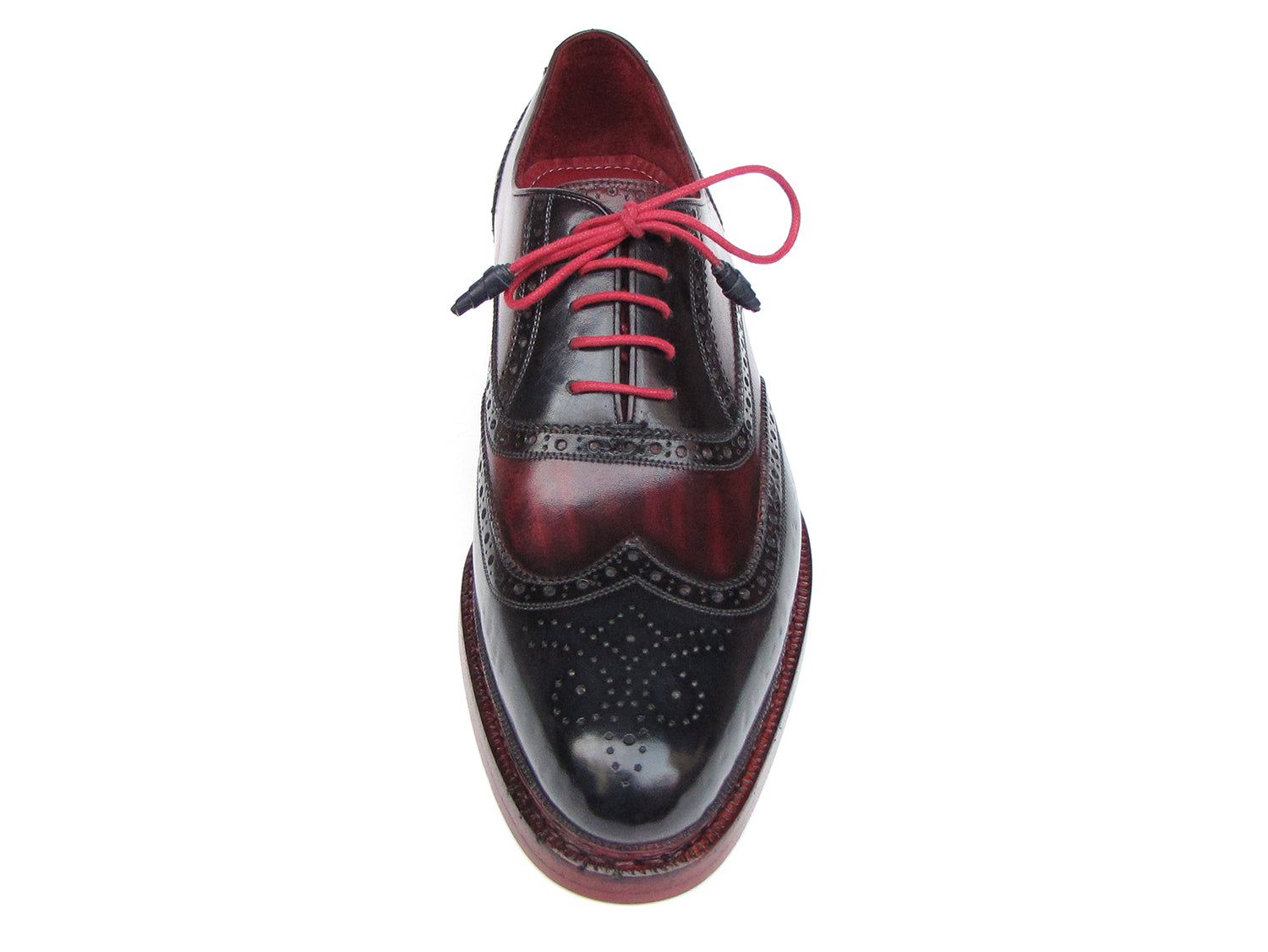 Paul Parkman Men's Triple Leather Sole Wingtip Brogues in Navy and Red, showcasing hand-painted leather upper and triple leather sole.