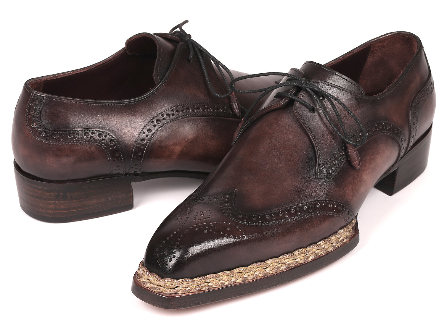 Paul Parkman Norwegian Welted Wingtip Derby Shoes in Bronze, showcasing hand-painted leather upper and elegant design.