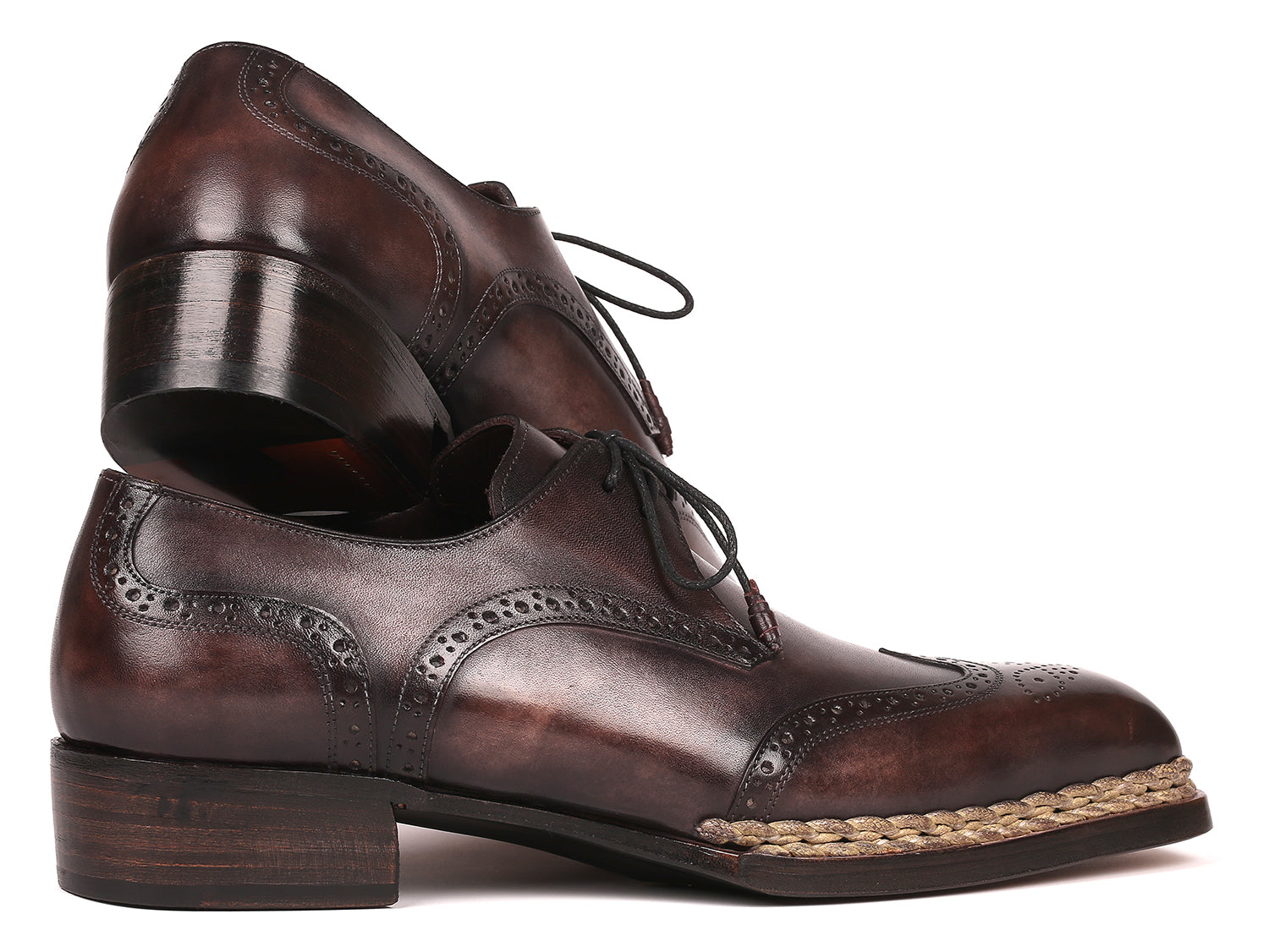 Paul Parkman Norwegian Welted Wingtip Derby Shoes in Bronze, showcasing hand-painted leather upper and elegant design.