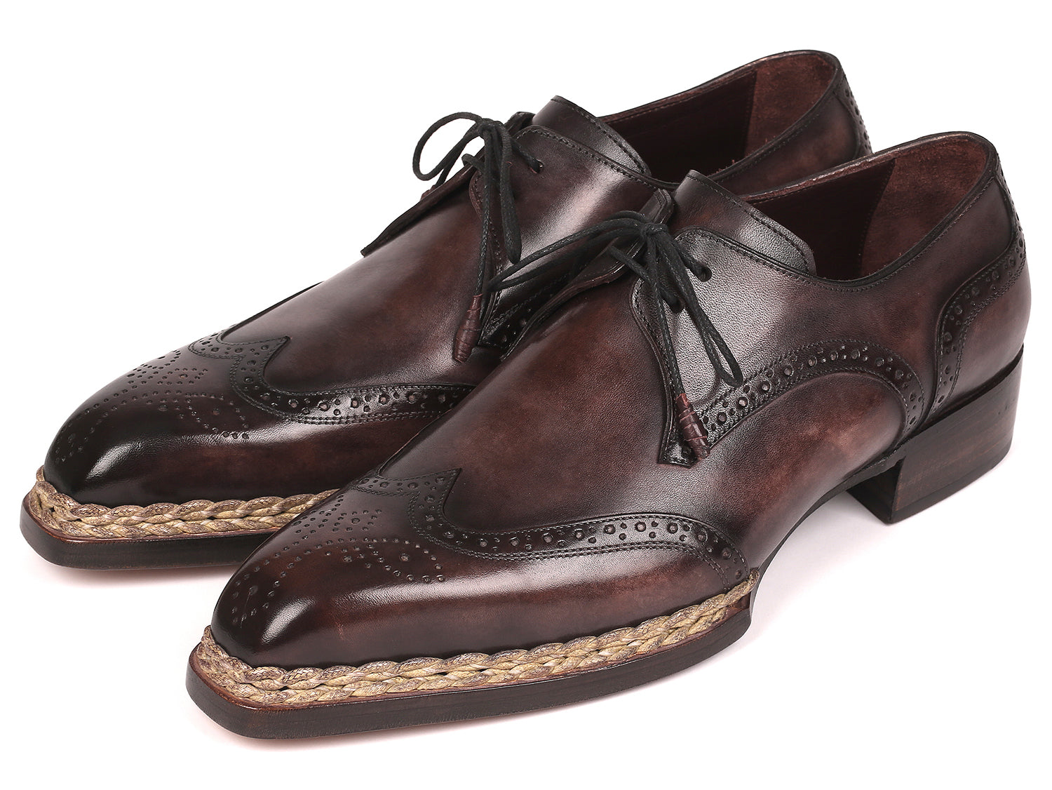 Paul Parkman Norwegian Welted Wingtip Derby Shoes in Bronze, showcasing hand-painted leather upper and elegant design.