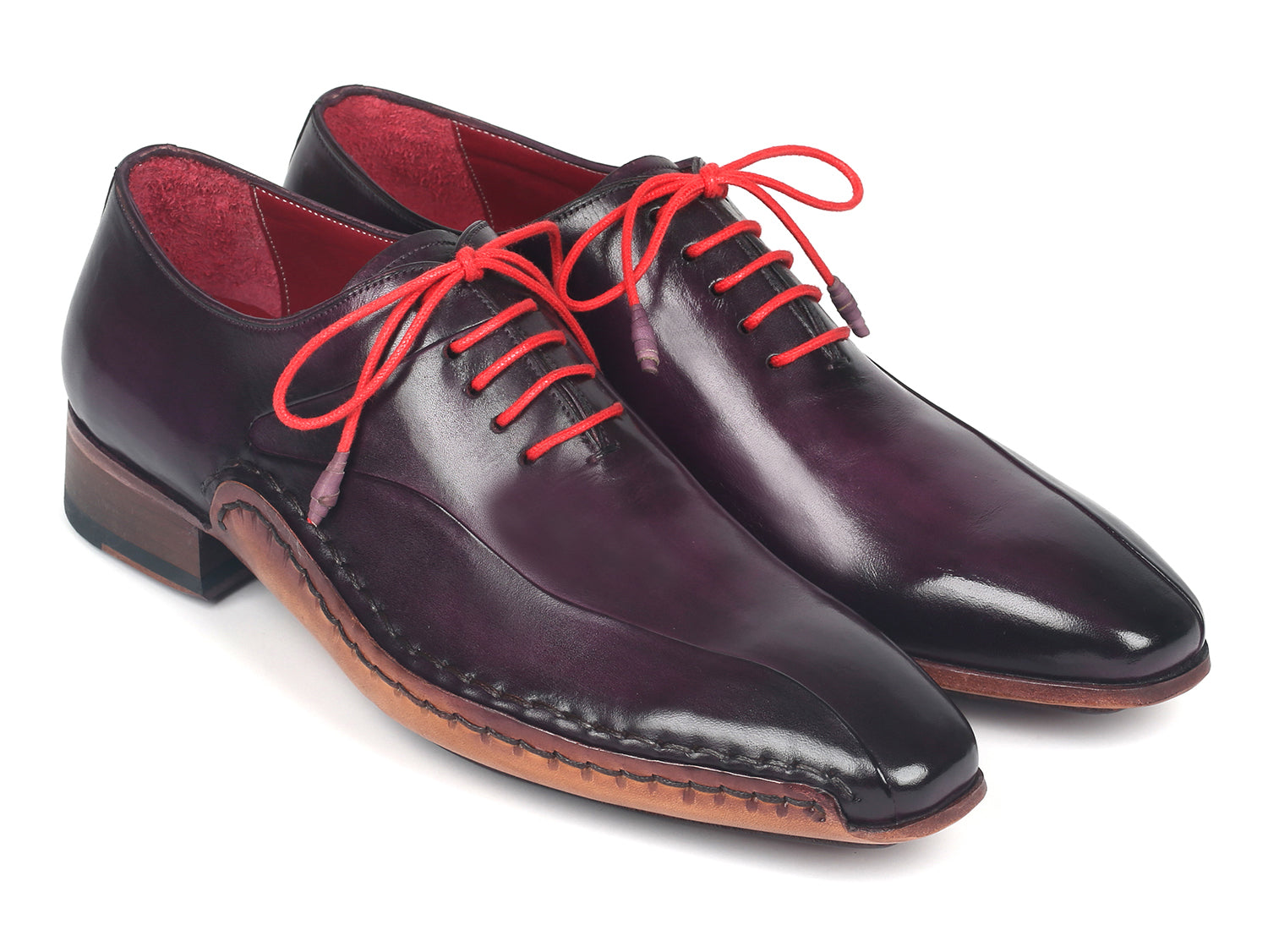 Paul Parkman Purple Leather Oxfords showcasing hand-painted calfskin leather and twisted leather sole, perfect for stylish men.