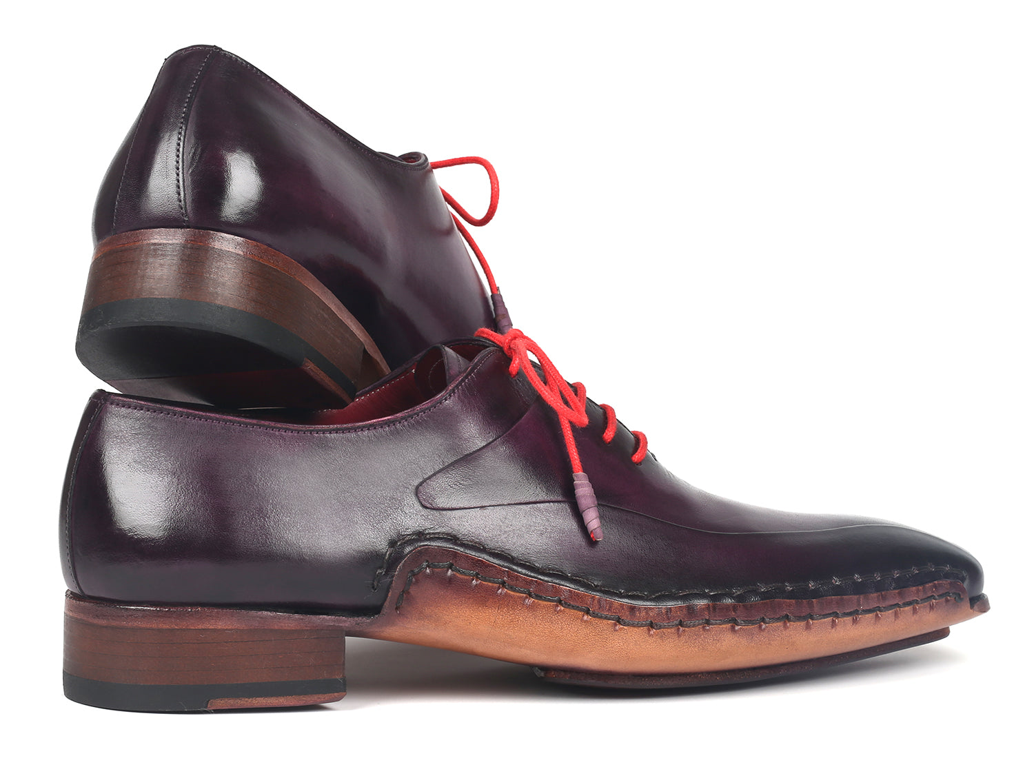 Paul Parkman Purple Leather Oxfords showcasing hand-painted calfskin leather and twisted leather sole, perfect for stylish men.