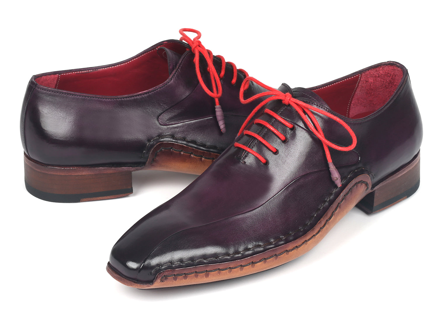 Paul Parkman Purple Leather Oxfords showcasing hand-painted calfskin leather and twisted leather sole, perfect for stylish men.