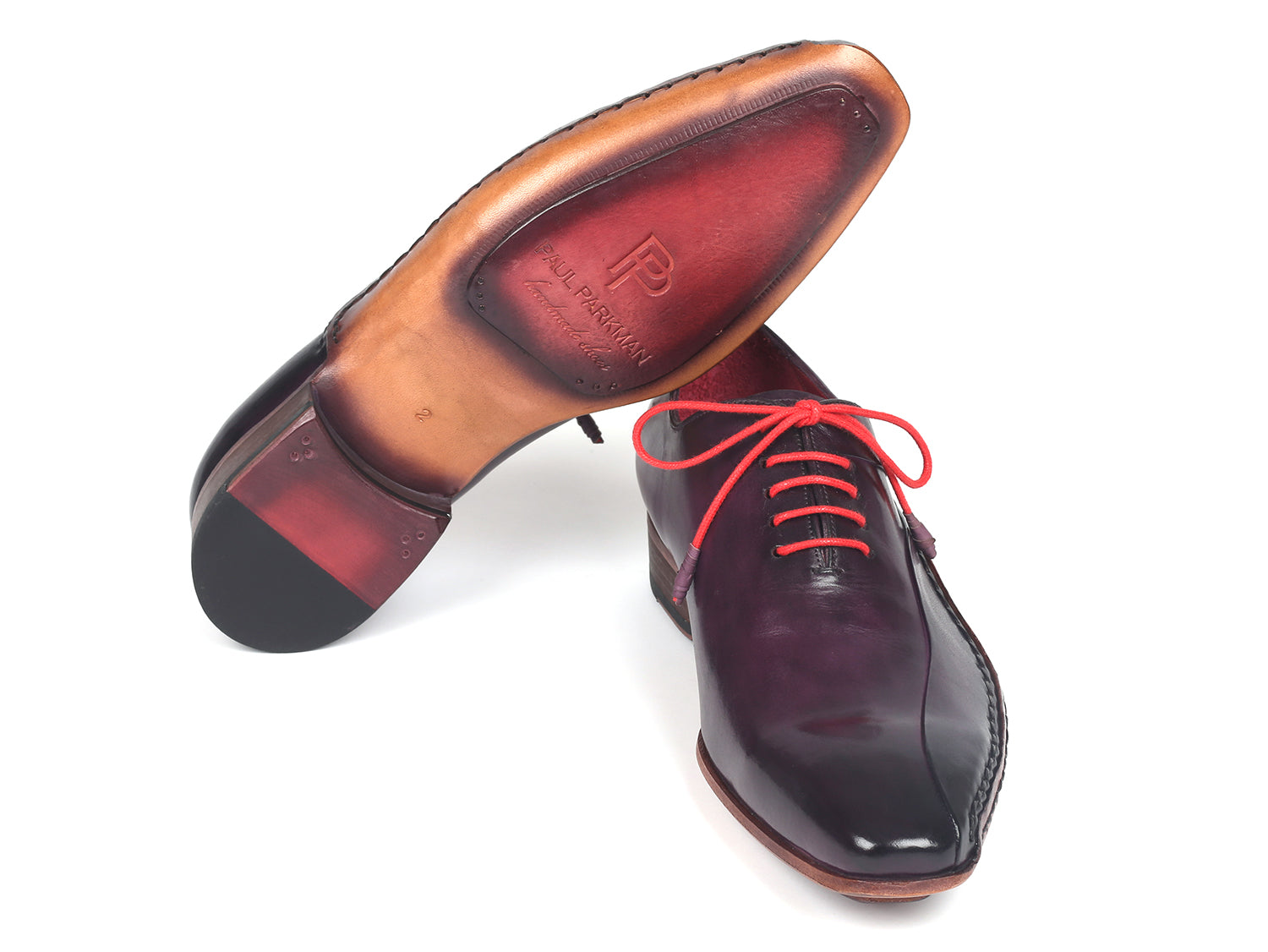 Paul Parkman Purple Leather Oxfords showcasing hand-painted calfskin leather and twisted leather sole, perfect for stylish men.