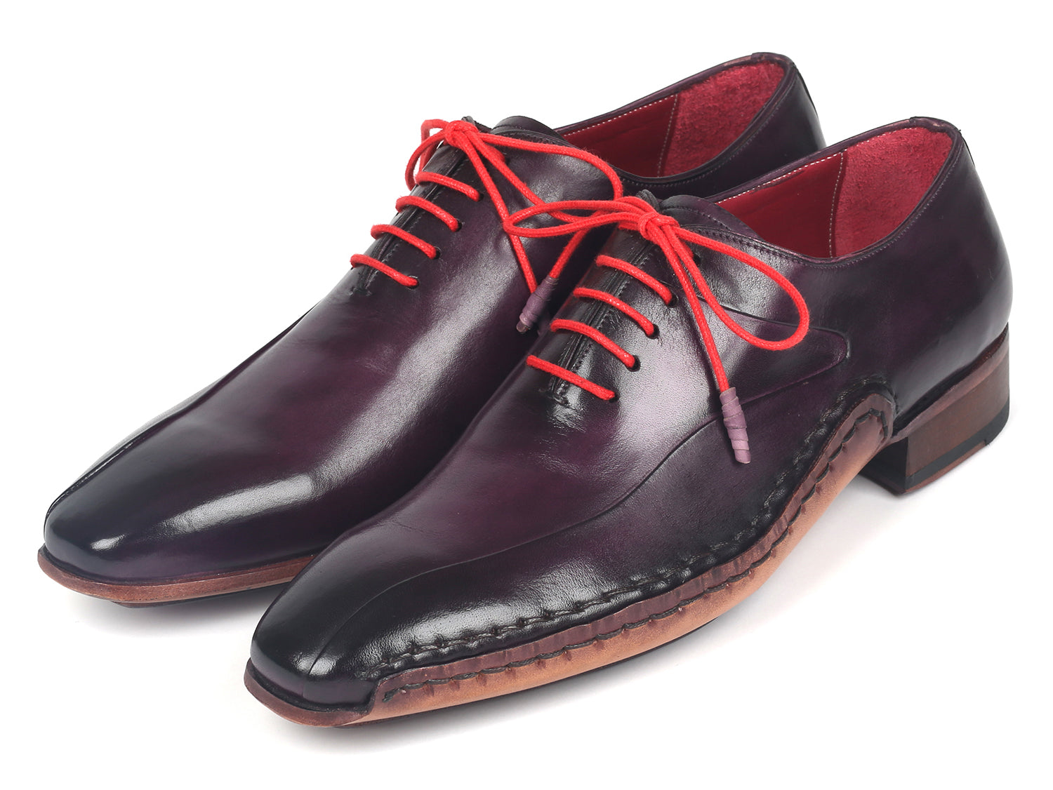 Paul Parkman Purple Leather Oxfords showcasing hand-painted calfskin leather and twisted leather sole, perfect for stylish men.