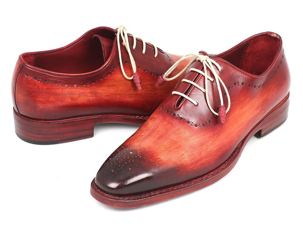 Paul Parkman Reddish Camel Medallion Toe Oxfords showcasing hand-painted reddish camel leather, elegant medallion toe design, and leather-wrapped beige laces.