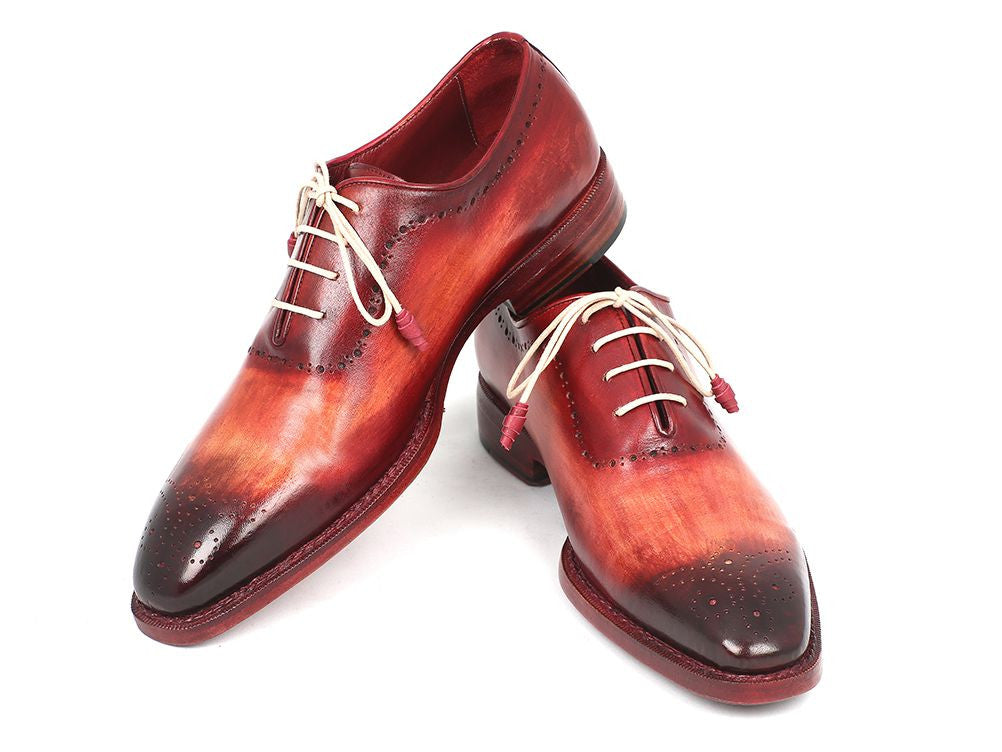 Paul Parkman Reddish Camel Medallion Toe Oxfords showcasing hand-painted reddish camel leather, elegant medallion toe design, and leather-wrapped beige laces.