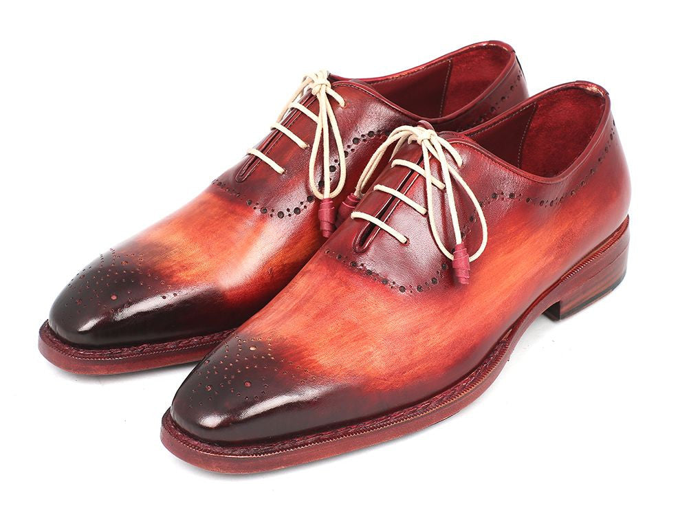 Paul Parkman Reddish Camel Medallion Toe Oxfords showcasing hand-painted reddish camel leather, elegant medallion toe design, and leather-wrapped beige laces.