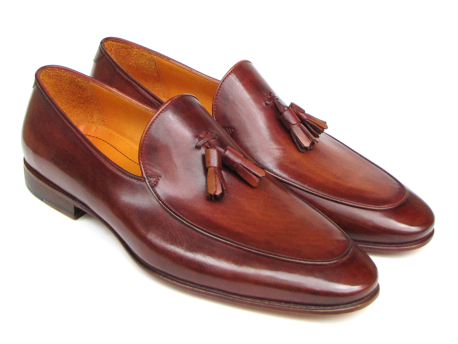 Paul Parkman brown hand-painted tassel loafers showcasing unique craftsmanship and luxurious leather.