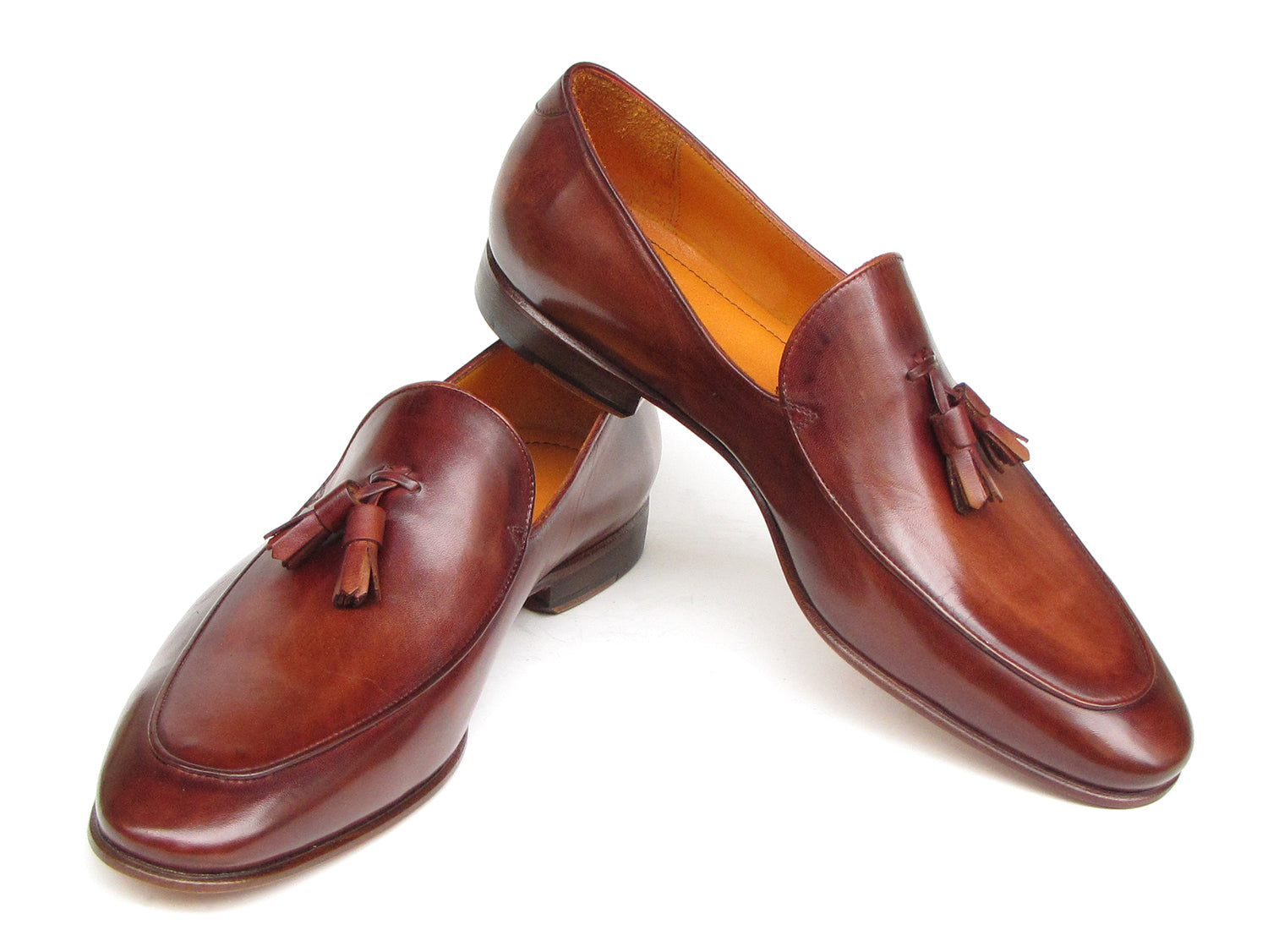 Paul Parkman brown hand-painted tassel loafers showcasing unique craftsmanship and luxurious leather.