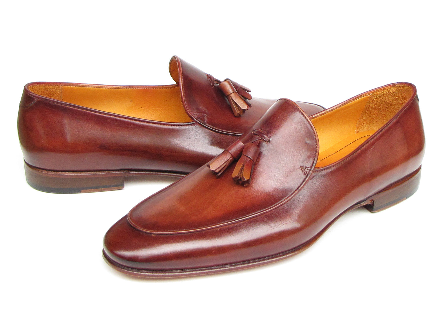 Paul Parkman brown hand-painted tassel loafers showcasing unique craftsmanship and luxurious leather.