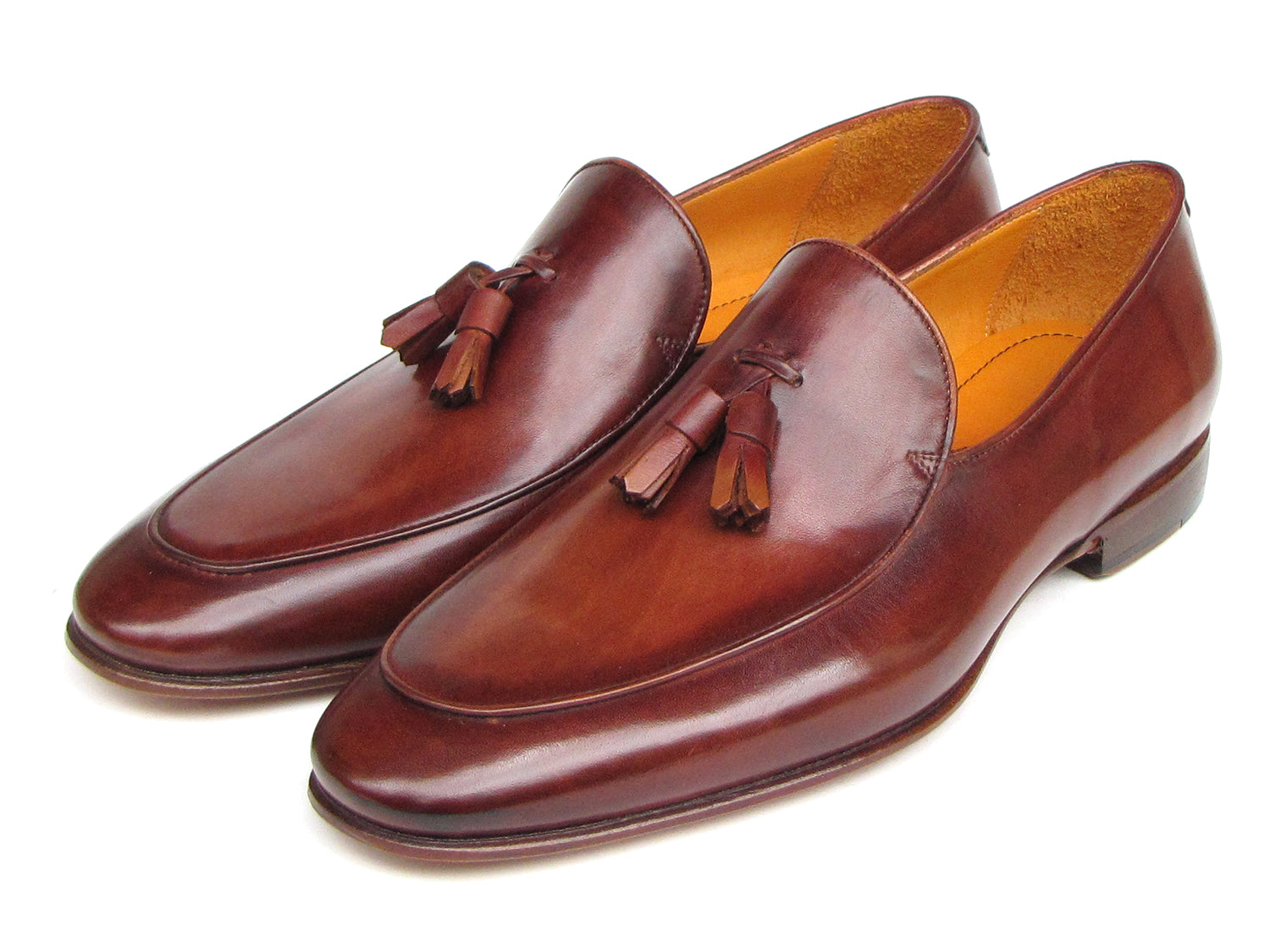 Paul Parkman brown hand-painted tassel loafers showcasing unique craftsmanship and luxurious leather.