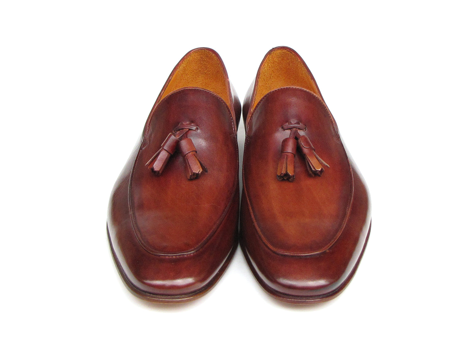 Paul Parkman brown hand-painted tassel loafers showcasing unique craftsmanship and luxurious leather.