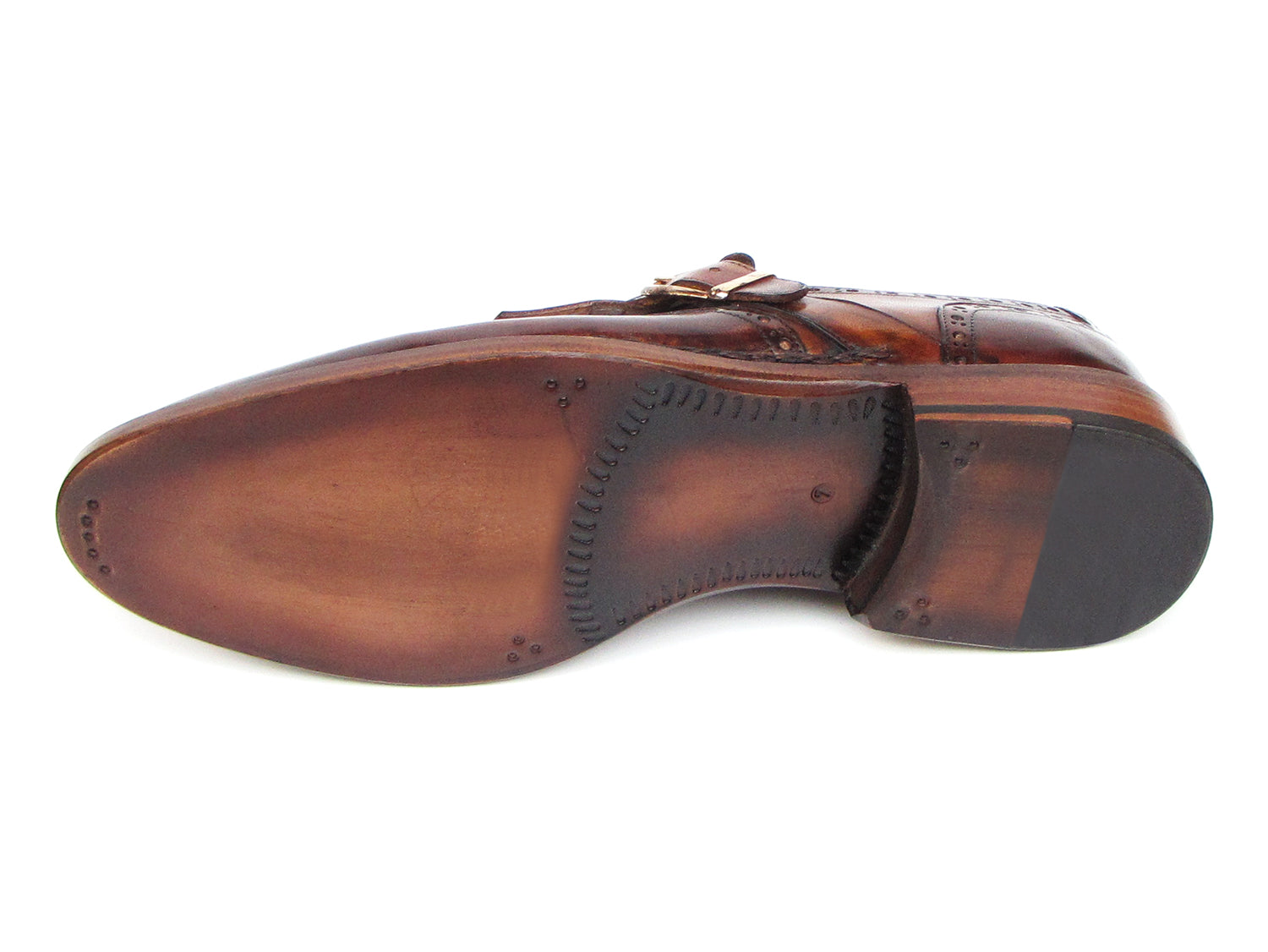 Paul Parkman Wingtip Monkstrap shoes in brown, showcasing hand-painted finish and elegant wingtip design.