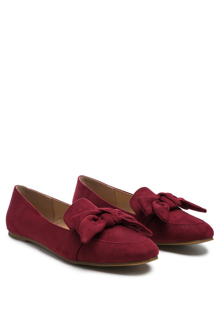 Pecan Pie Loafer featuring a cute bow design, faux suede upper, and TPR outer sole, perfect for casual wear.