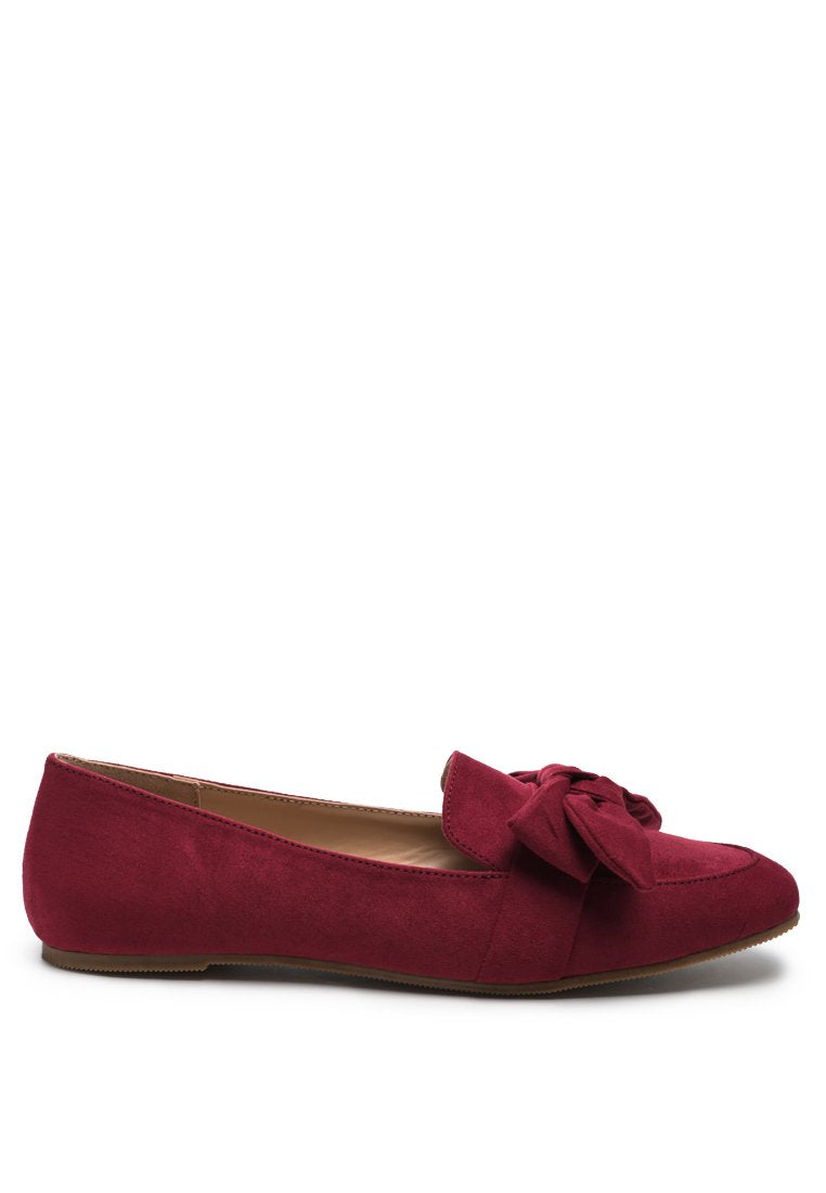 Pecan Pie Loafer featuring a cute bow design, faux suede upper, and TPR outer sole, perfect for casual wear.