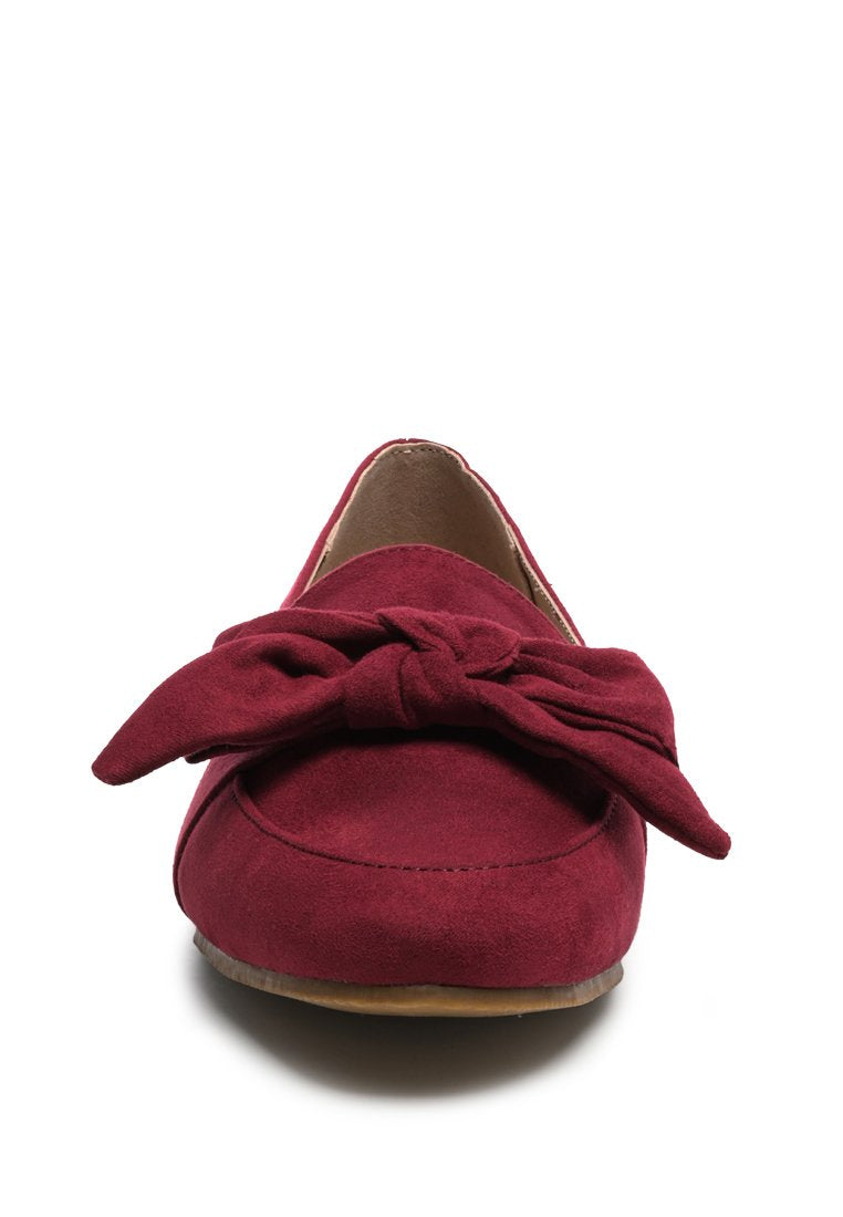 Pecan Pie Loafer featuring a cute bow design, faux suede upper, and TPR outer sole, perfect for casual wear.