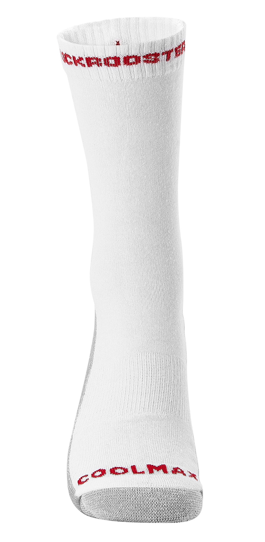 RockRooster CoolMax Men's Moisture Control Durable Work Crew Socks in three colors: white, black, and grey, showcasing their breathable and comfortable design.