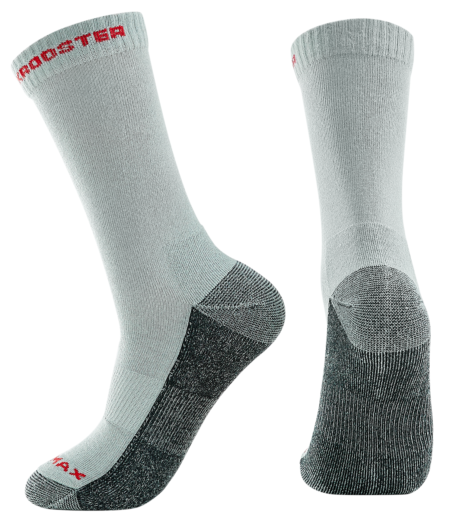 RockRooster CoolMax Men's Moisture Control Durable Work Crew Socks in three colors: white, black, and grey, showcasing their breathable and comfortable design.