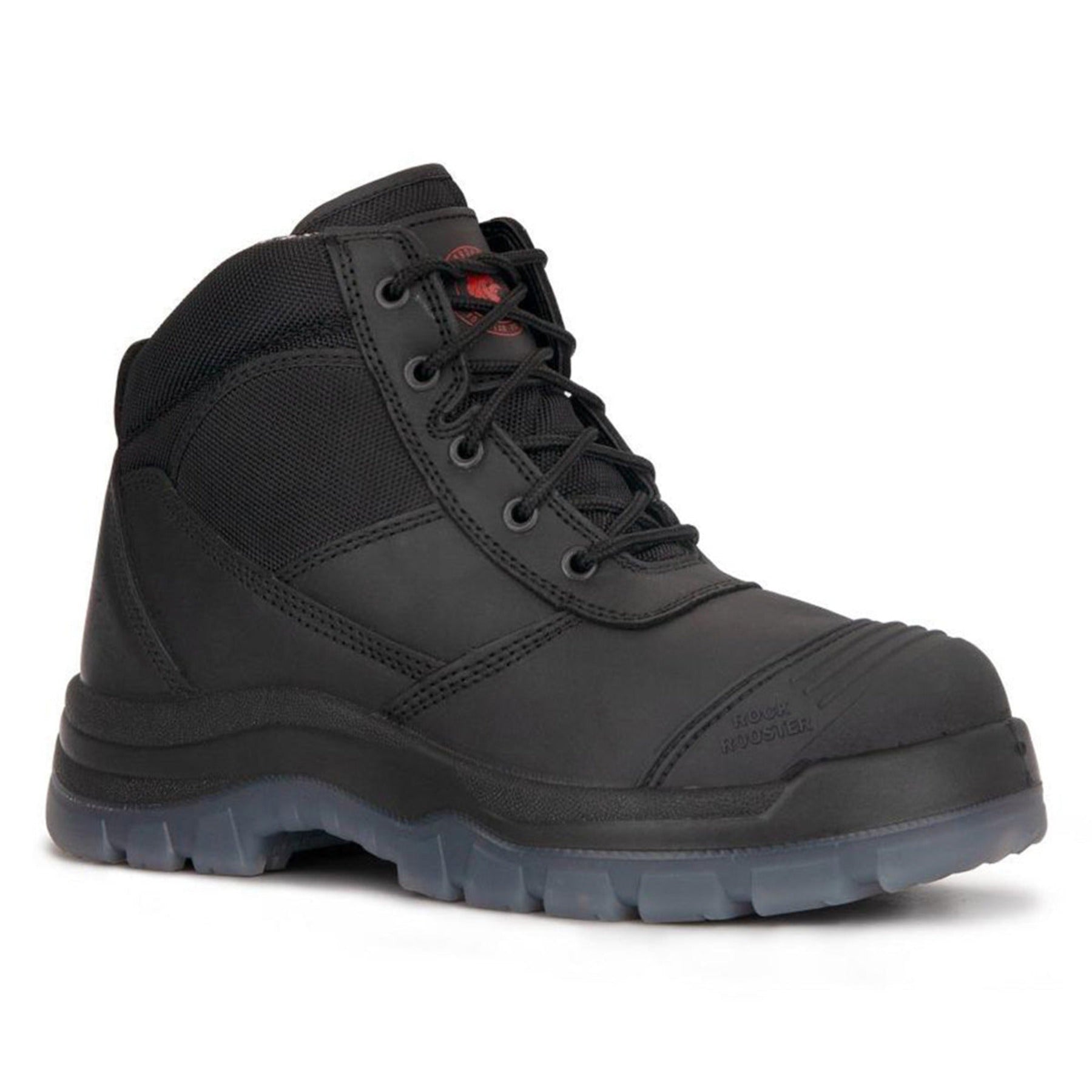 ROCKROOSTER Crisson Black 6 inch Zip Sided Steel Toe Leather Work Boots showcasing side zipper and durable leather design.