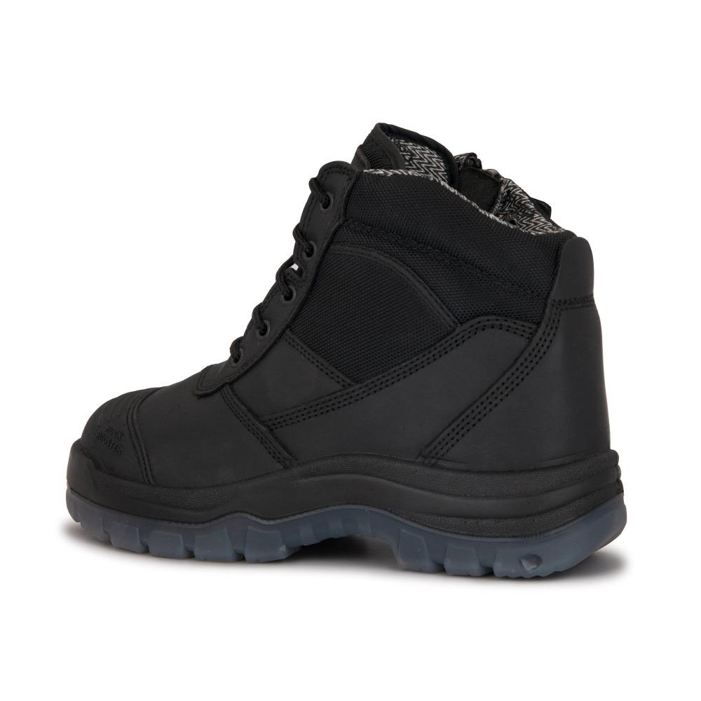 ROCKROOSTER Crisson Black 6 inch Zip Sided Steel Toe Leather Work Boots showcasing side zipper and durable leather design.