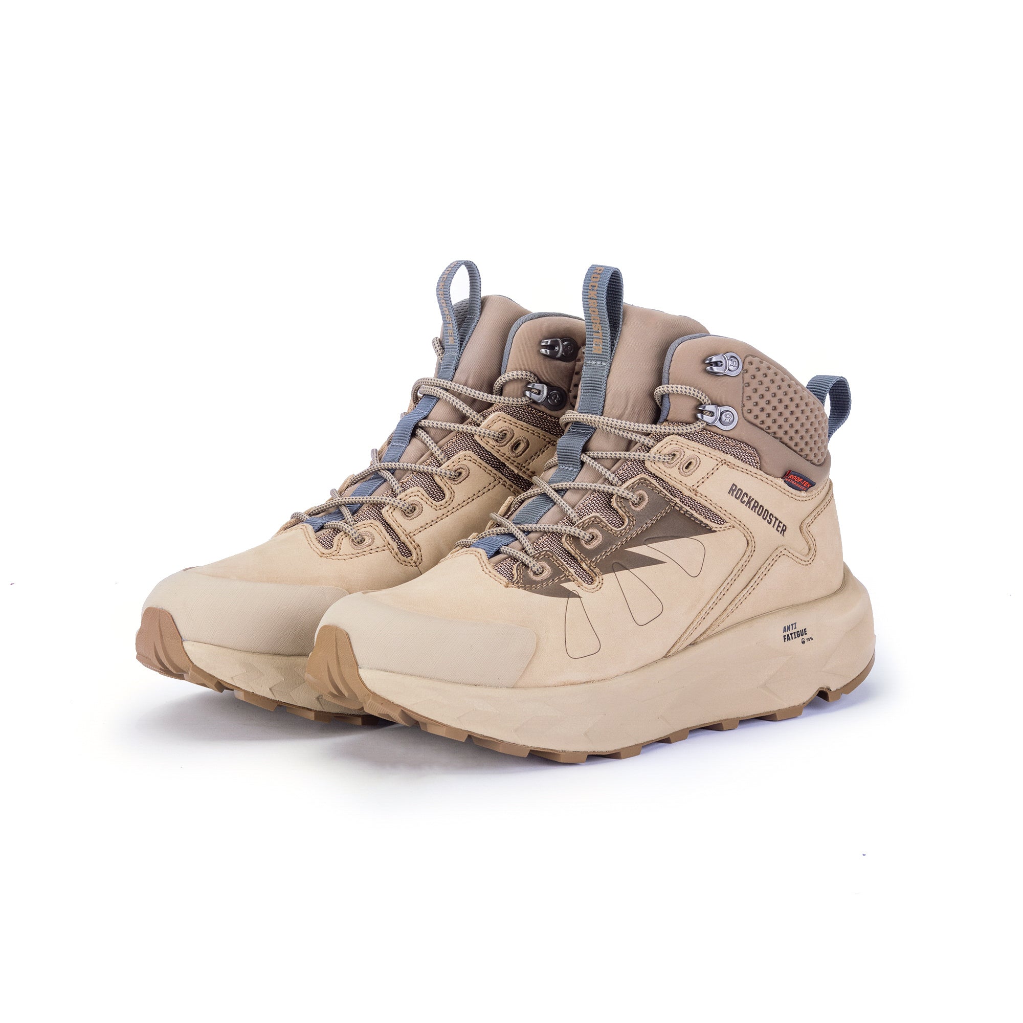 ROCKROOSTER Farmington Sand 6 Inch Waterproof Hiking Boots showcasing nubuck leather and Vibram outsole.