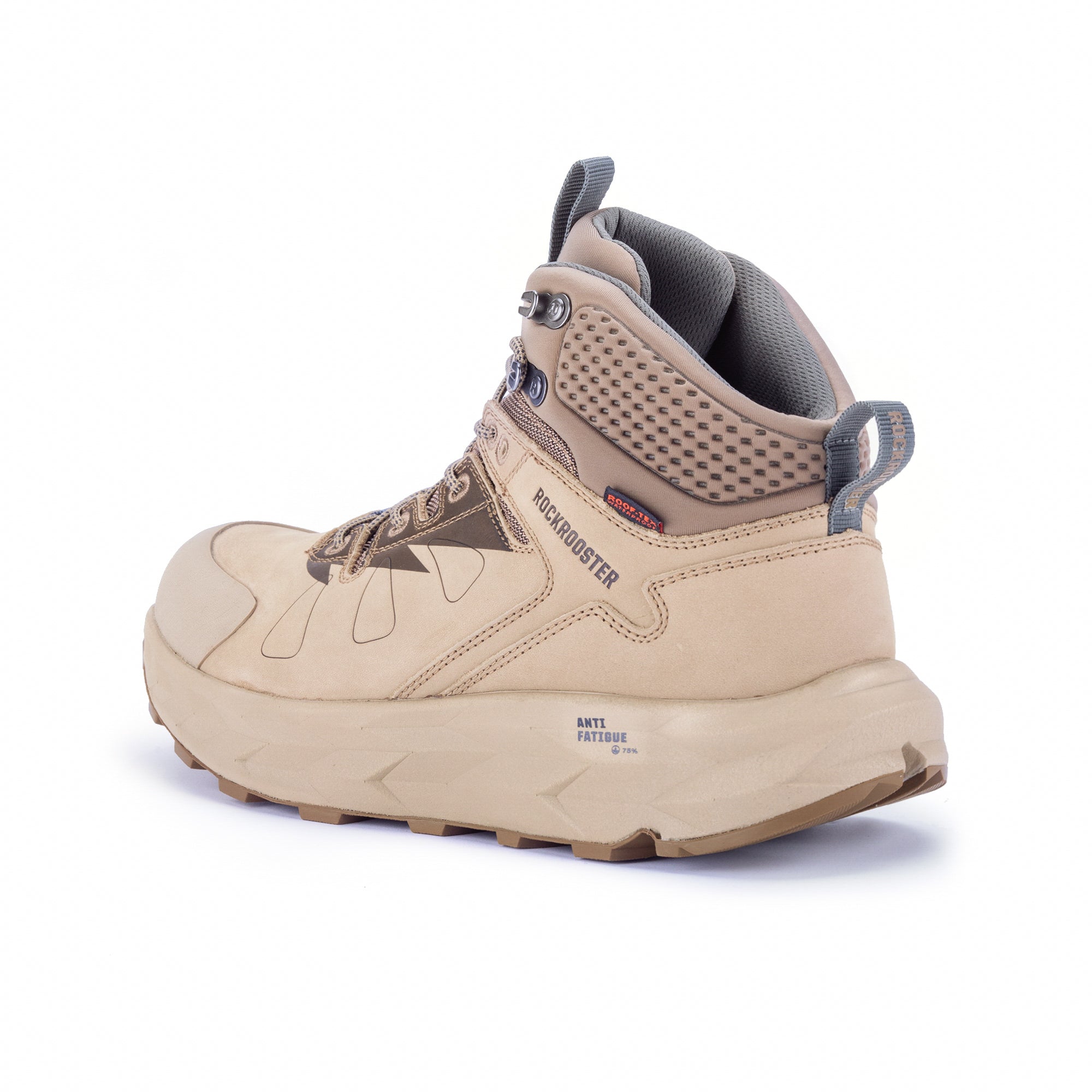 ROCKROOSTER Farmington Sand 6 Inch Waterproof Hiking Boots showcasing nubuck leather and Vibram outsole.