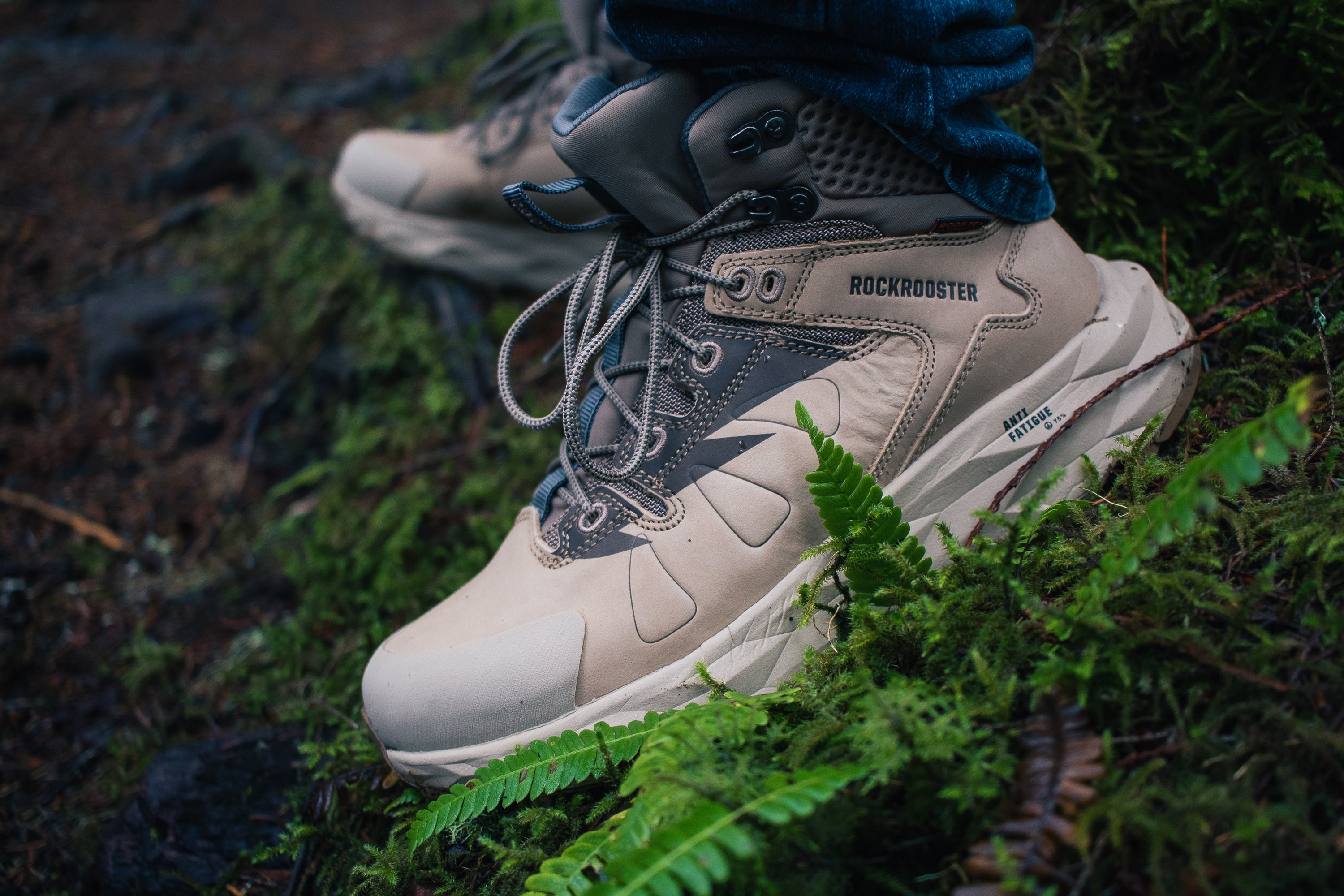 ROCKROOSTER Farmington Sand 6 Inch Waterproof Hiking Boots showcasing nubuck leather and Vibram outsole.