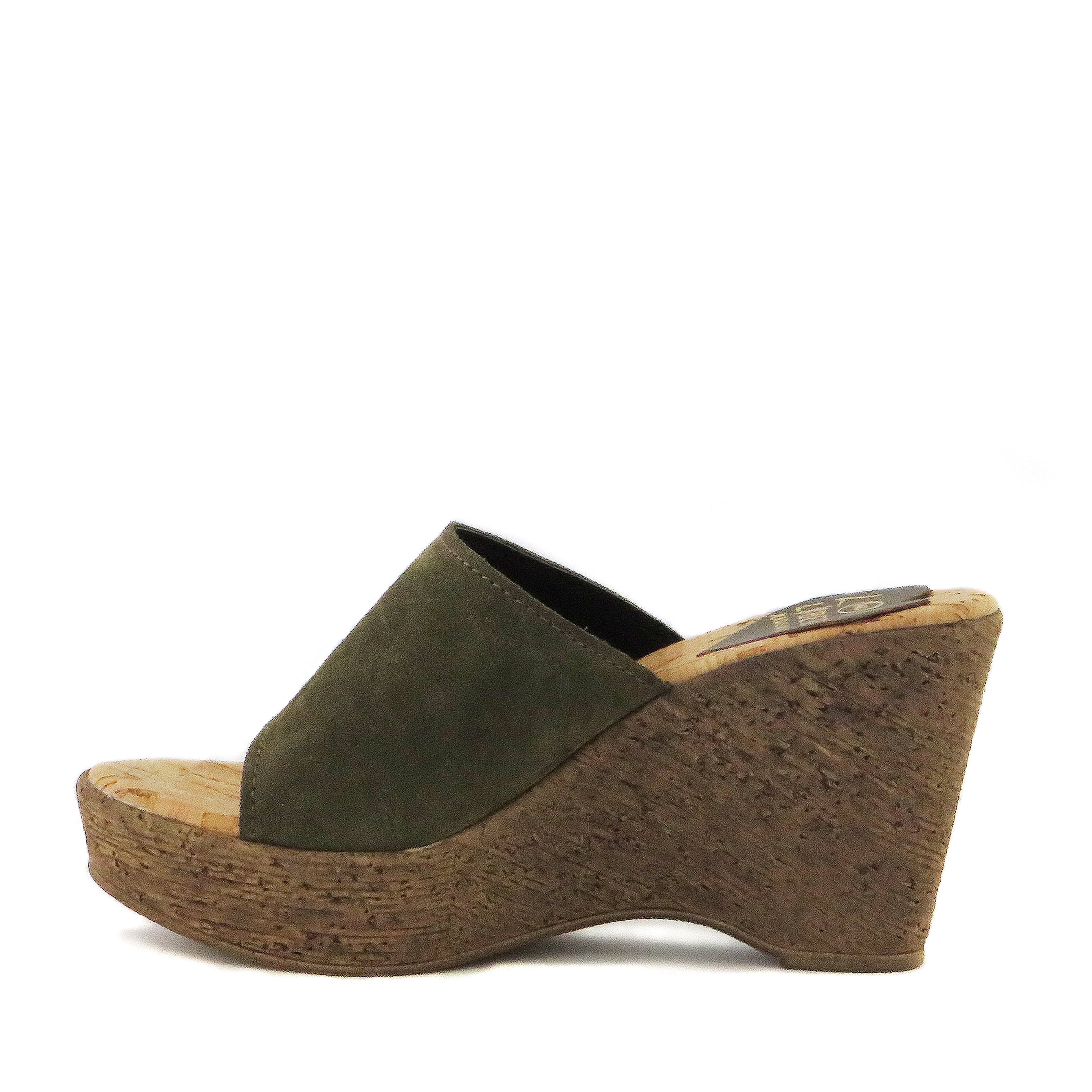 Chic Rodeo Dr. cork wedge shoes with padded sole and genuine suede upper, perfect for stylish comfort.