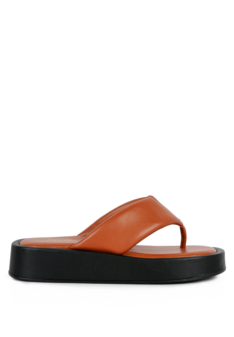 Rosette Faux Leather Wide Thong Flats featuring padded straps and rubber outsole, perfect for casual wear.