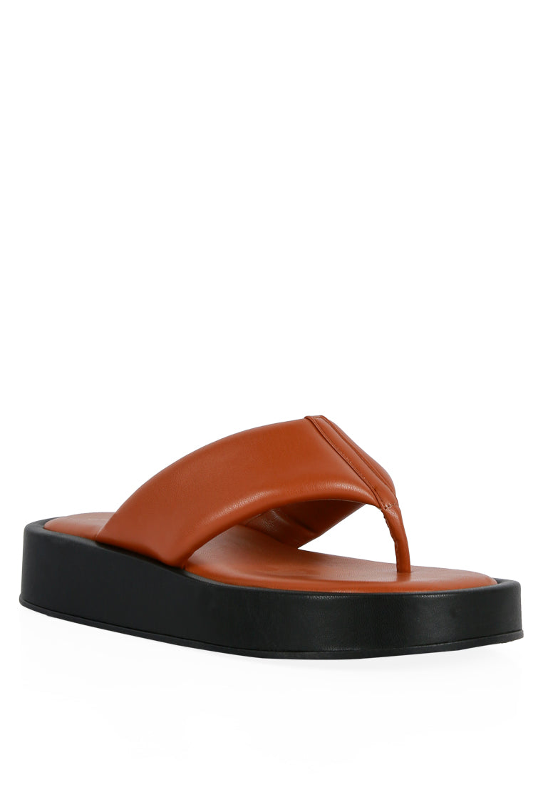 Rosette Faux Leather Wide Thong Flats featuring padded straps and rubber outsole, perfect for casual wear.