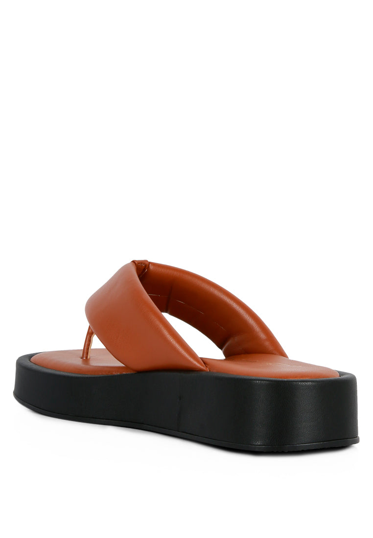 Rosette Faux Leather Wide Thong Flats featuring padded straps and rubber outsole, perfect for casual wear.