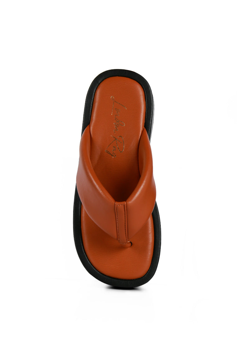 Rosette Faux Leather Wide Thong Flats featuring padded straps and rubber outsole, perfect for casual wear.