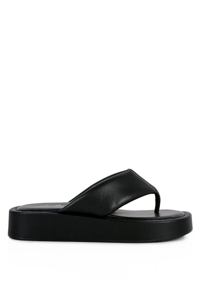 Rosette Faux Leather Wide Thong Flats featuring padded straps and rubber outsole, perfect for casual wear.