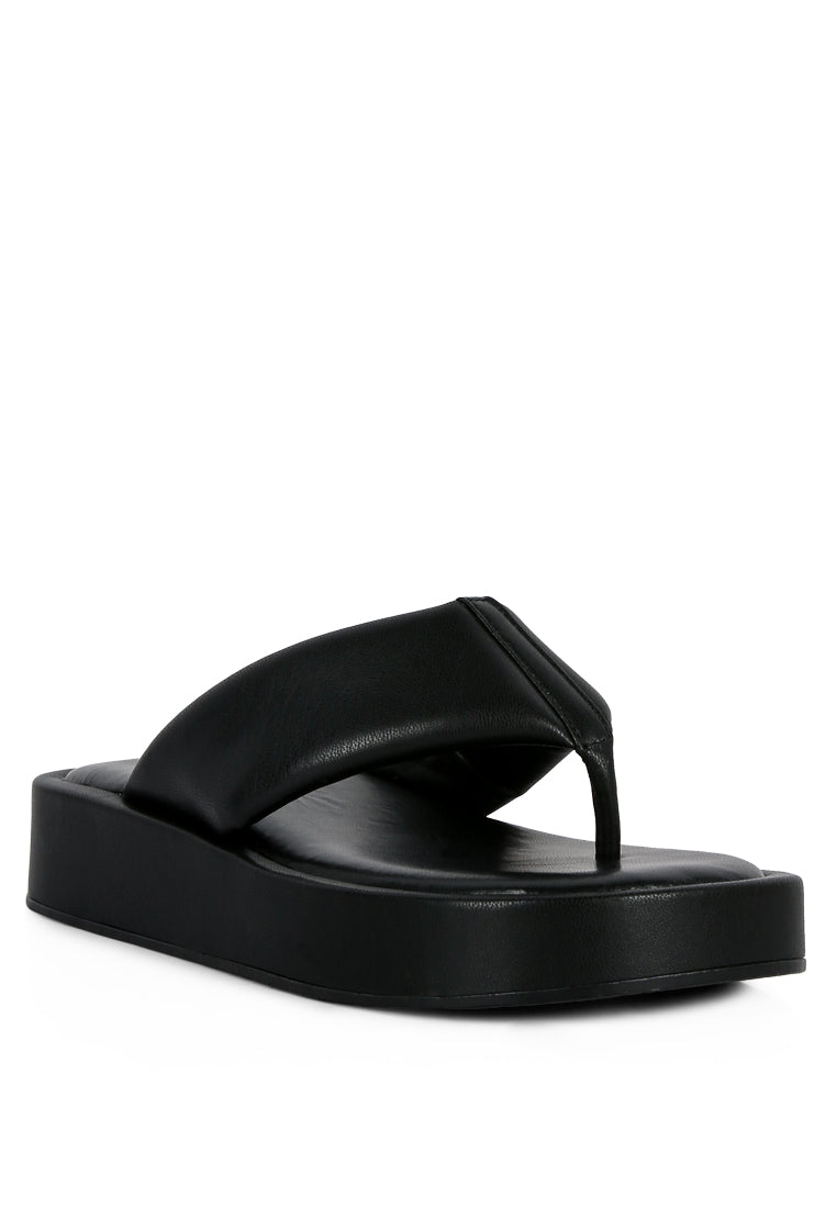 Rosette Faux Leather Wide Thong Flats featuring padded straps and rubber outsole, perfect for casual wear.