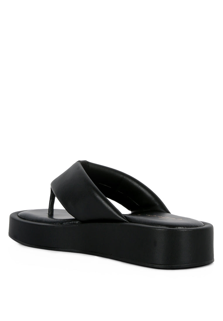 Rosette Faux Leather Wide Thong Flats featuring padded straps and rubber outsole, perfect for casual wear.