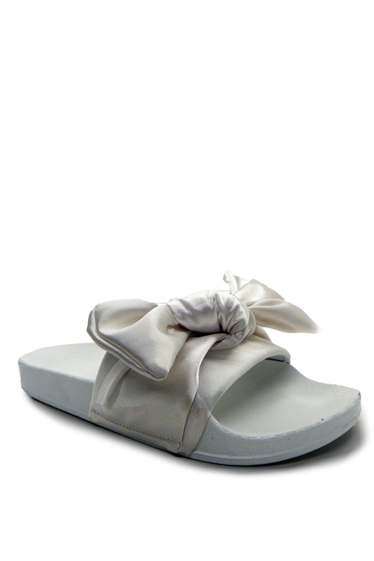 Satin Pool slip-on shoes with soft satin upper and flexible footbed, perfect for summer lounging.