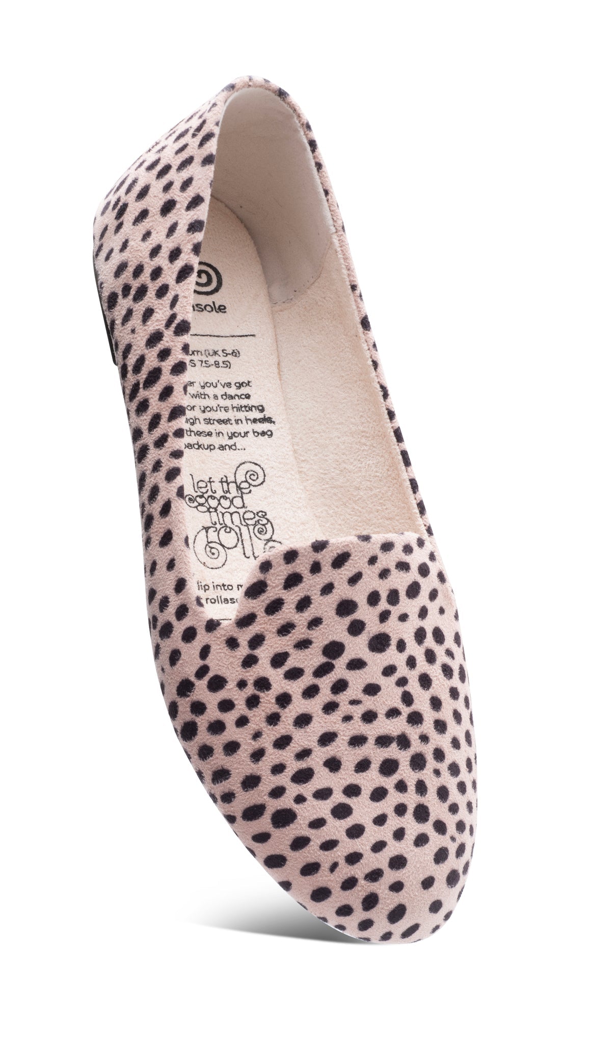 Savannah cheetah flats displayed with a stylish high heel carry bag, showcasing their trendy design and foldable feature.