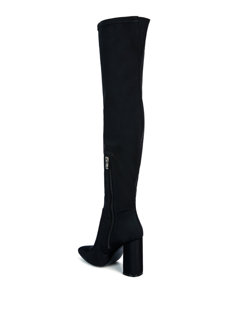 Schiffer High Block Heeled Long Boot featuring a stylish over-the-knee design with a block heel and side zipper.